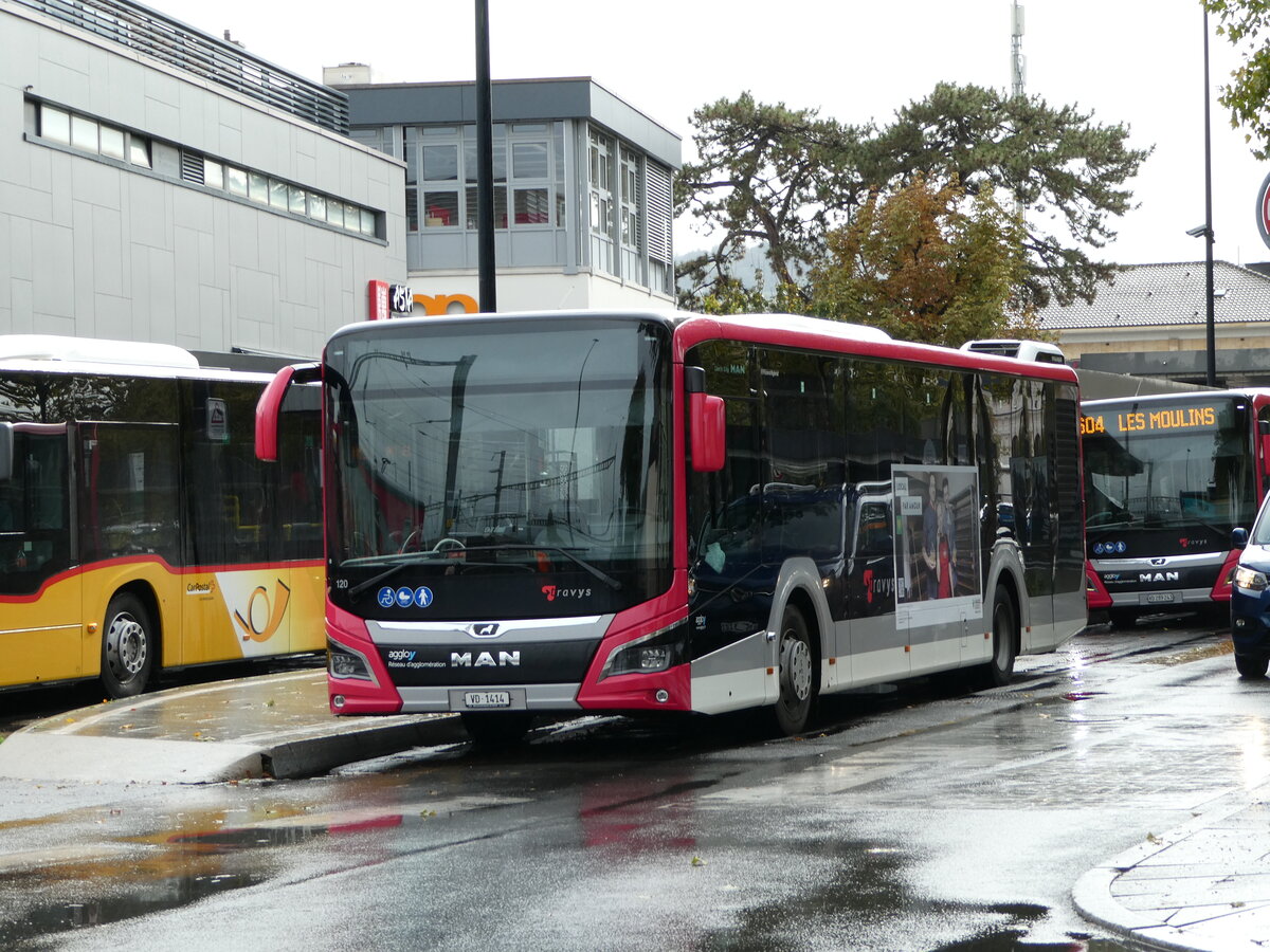 (240'486) - TRAVYS Yverdon - Nr. 120/VD 1414 - MAN am 2. Oktober 2022 beim Bahnhof Yverdon