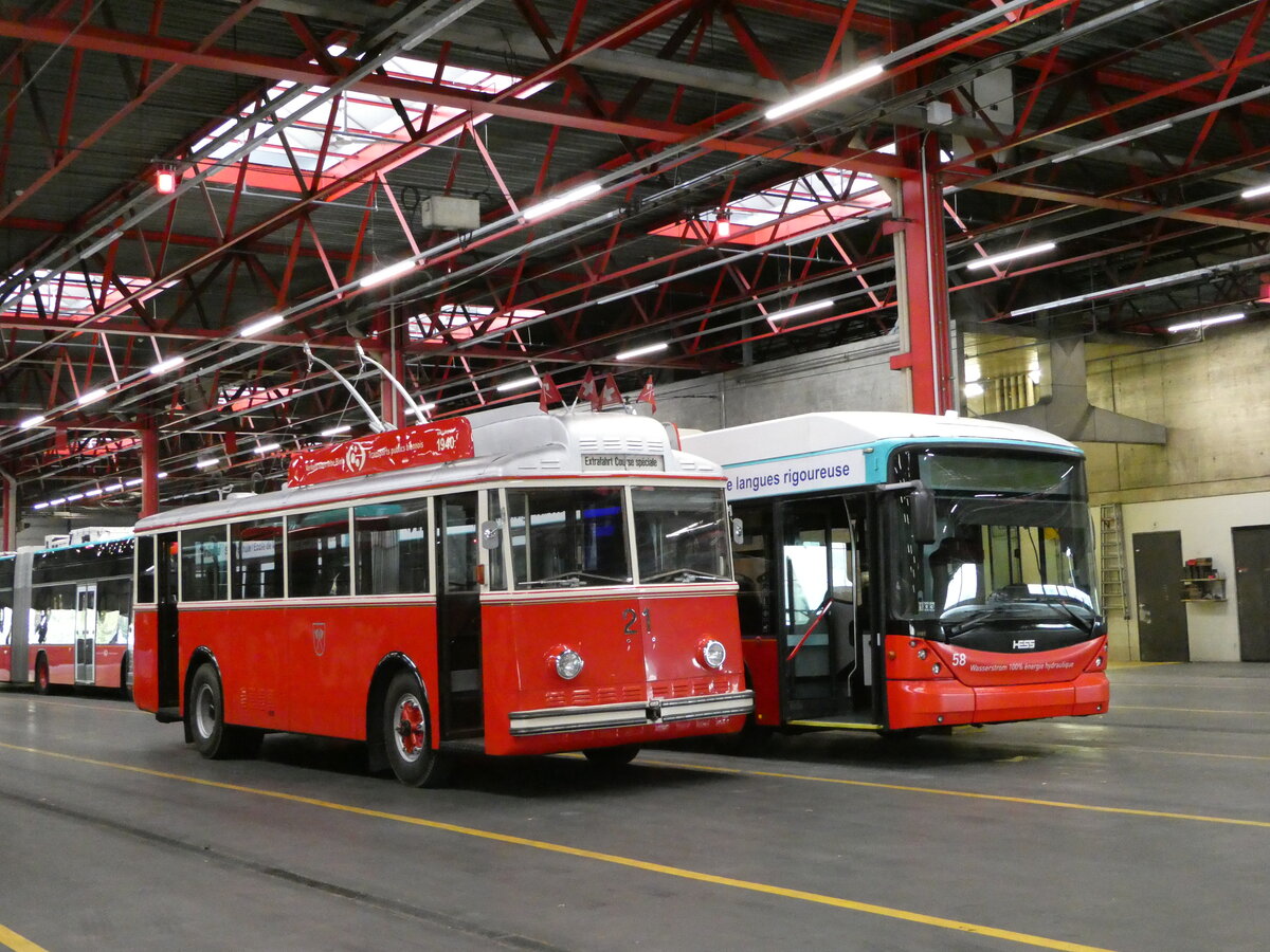 (240'760) - VB Biel - Nr. 21 - Berna/Hess Trolleybus am 9. Oktober 2022 in Biel, Depot 