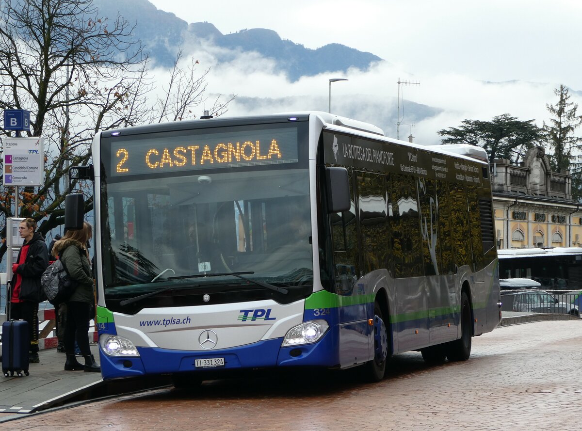 (242'772) - TPL Lugano - Nr. 324/TI 331'324 - Mercedes am 16. November 2022 beim Bahnhof Lugano