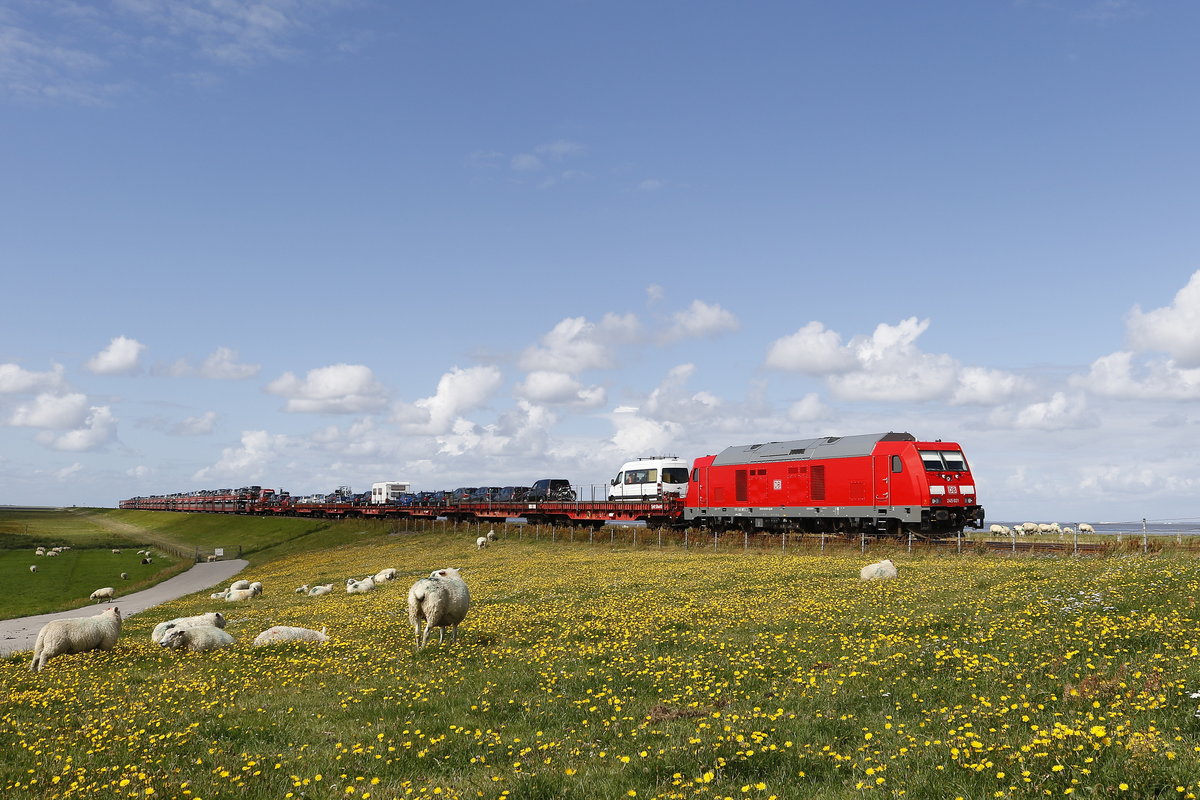 245 021 mit einem  Sylt-Shuttle  am 13. August 2017 auf dem Hindenburgdamm.