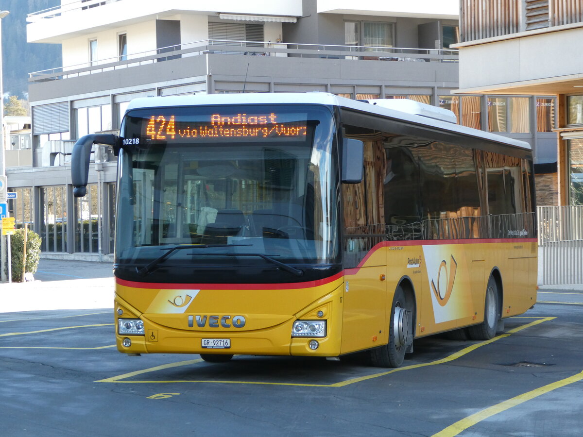 (245'109) - PostAuto Graubnden - Nr. 17/GR 92'716/PID 10'218 - Iveco (ex Fontana, Ilanz Nr. 17; ex Fontana, Ilanz Nr. 11) am 18. Januar 2023 beim Bahnhof Ilanz