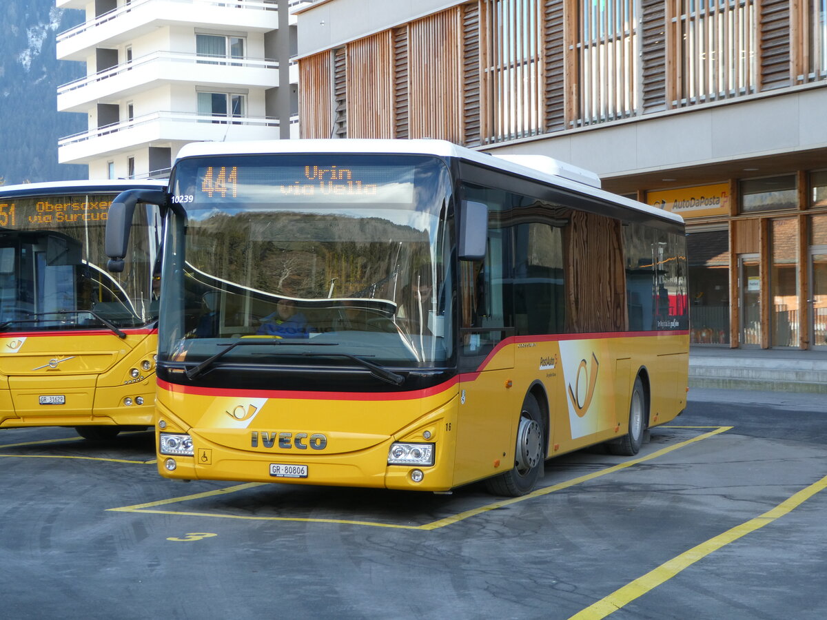 (245'126) - PostAuto Graubnden - Nr. 16/GR 80'806/PID 10'239 - Iveco (ex Fontana, Ilanz Nr. 16; ex Fontana, Ilanz Nr. 2) am 18. Januar 2023 beim Bahnhof Ilanz