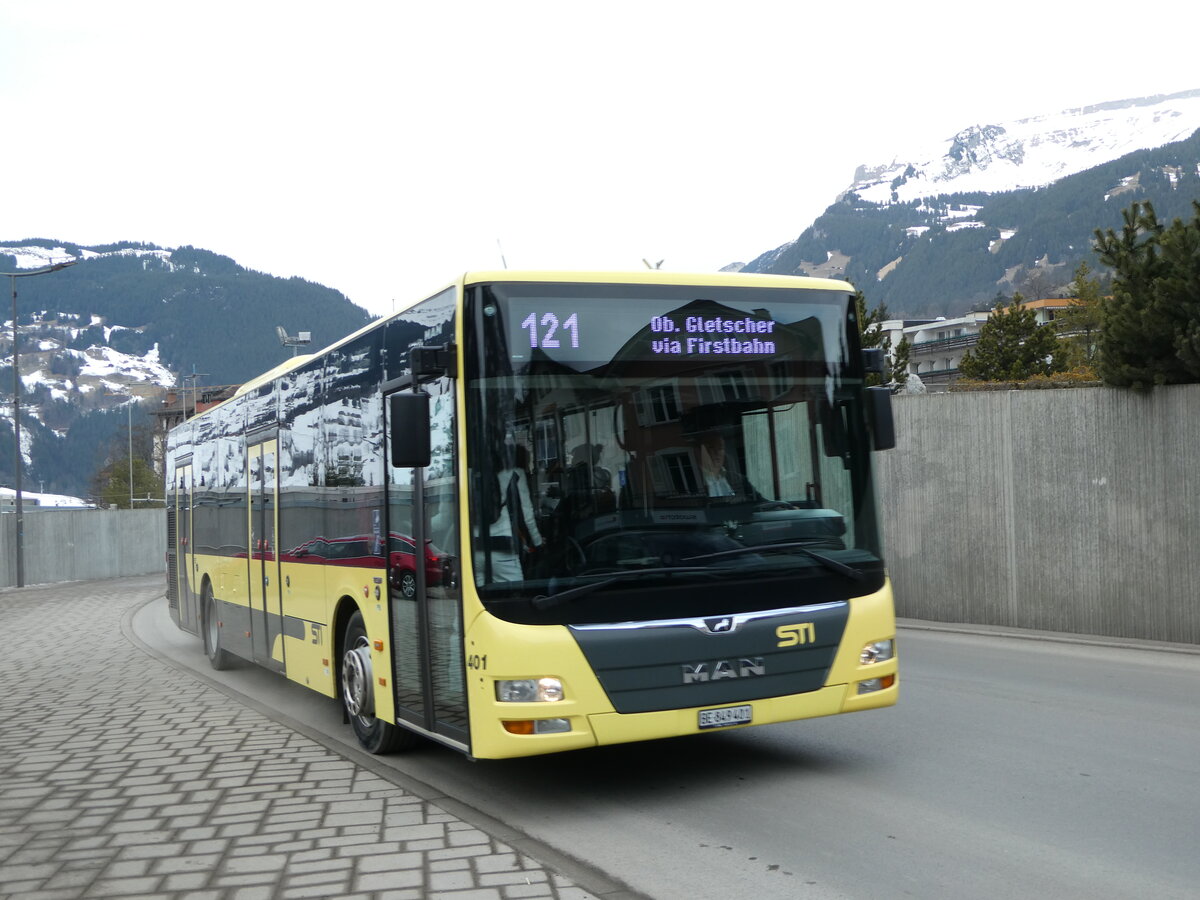 (246'214) - STI Thun - Nr. 401/BE 849'401 - MAN am 17. Februar 2023 in Grindelwald, Sportzentrum (Einsatz Grindelwaldbus)