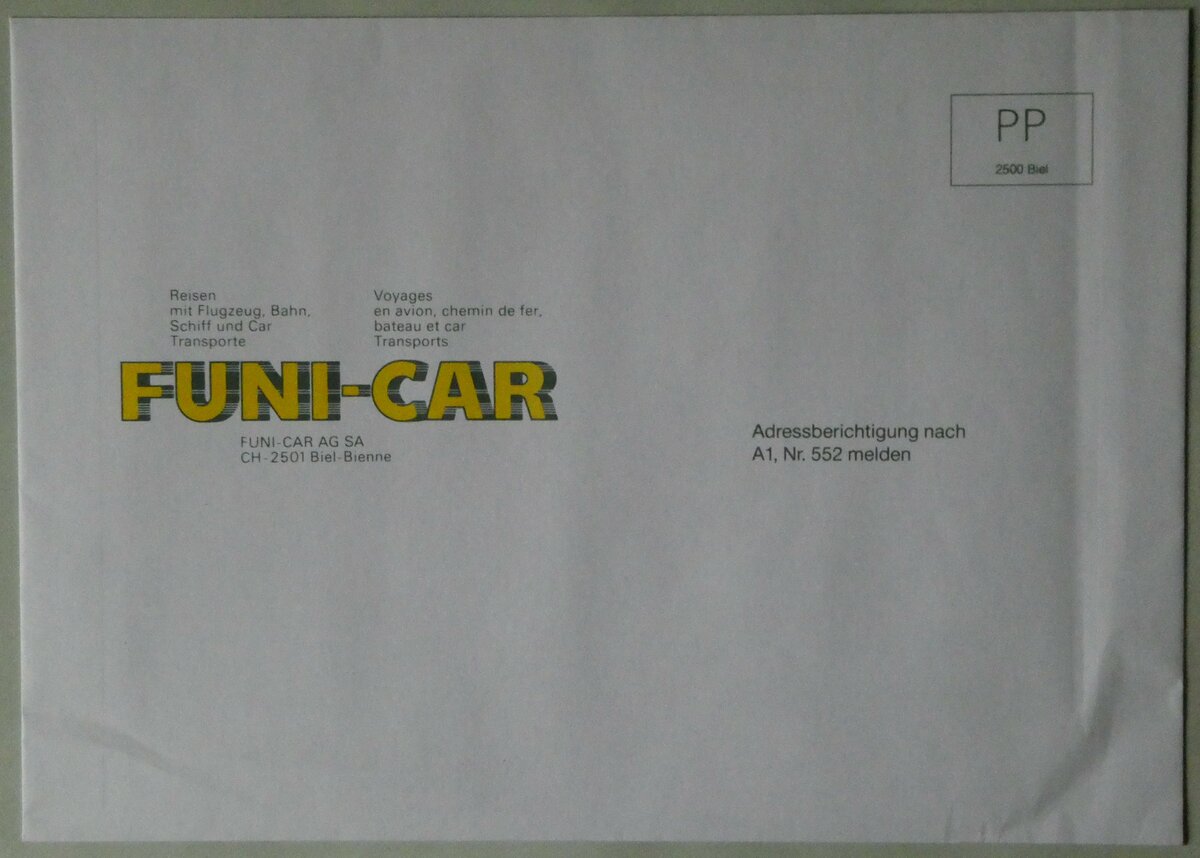 (246'346) - Funi-Car-Briefumschlag am 19. Februar 2023 in Thun