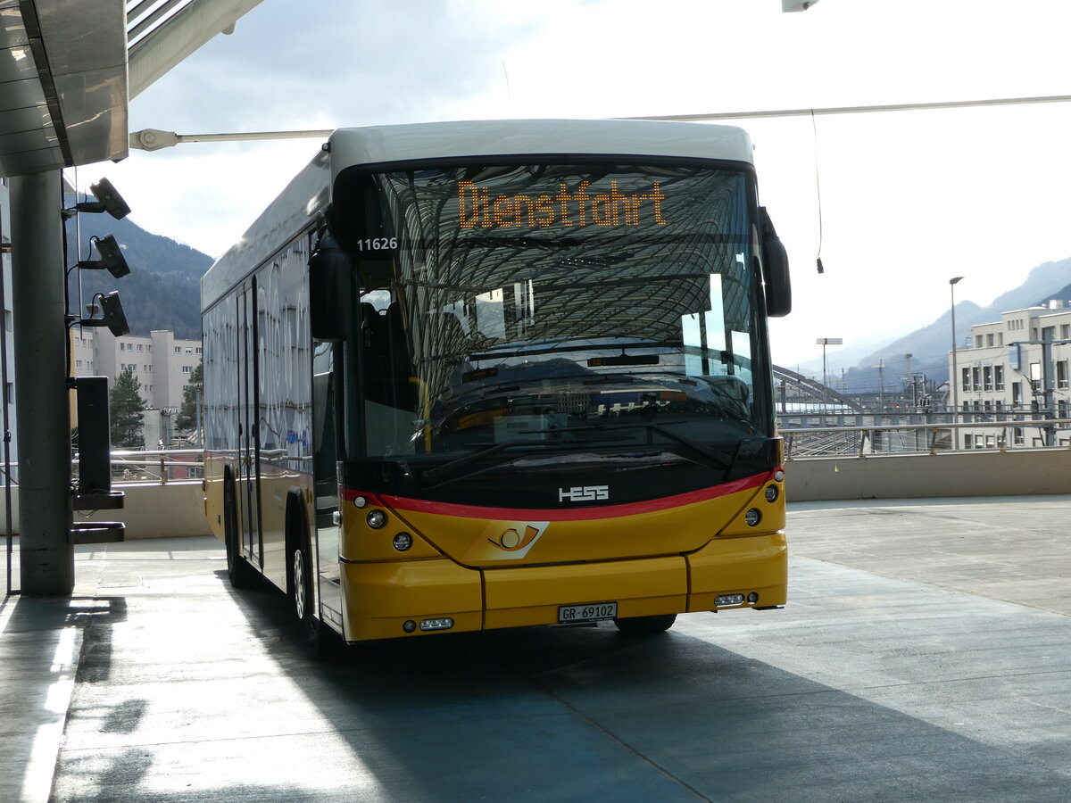 (246'543) - PostAuto Graubnden - GR 69'102/PID 11'626 - Scania/Hess am 24. Februar 2023 in Chur, Postautostation