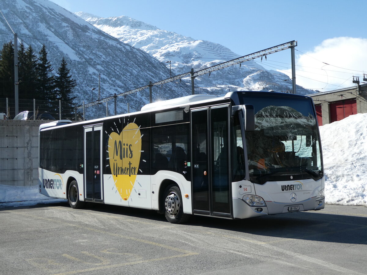 (246'924) - AAGU Altdorf - Nr. 14/UR 9347 - Mercedes am 7. März 2023 in Andermatt, Bahnhofplatz