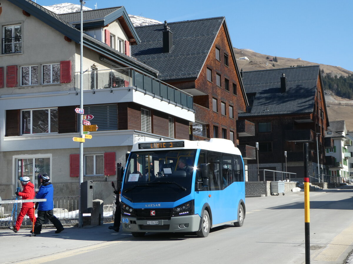 (246'933) - Thur-Taxi, Weinfelden - TG 154'318 - Karsan am 7. März 2023 in Andermatt, Gemsstockbahn (Einsatz Andermatt-Urserntal Tourismus)