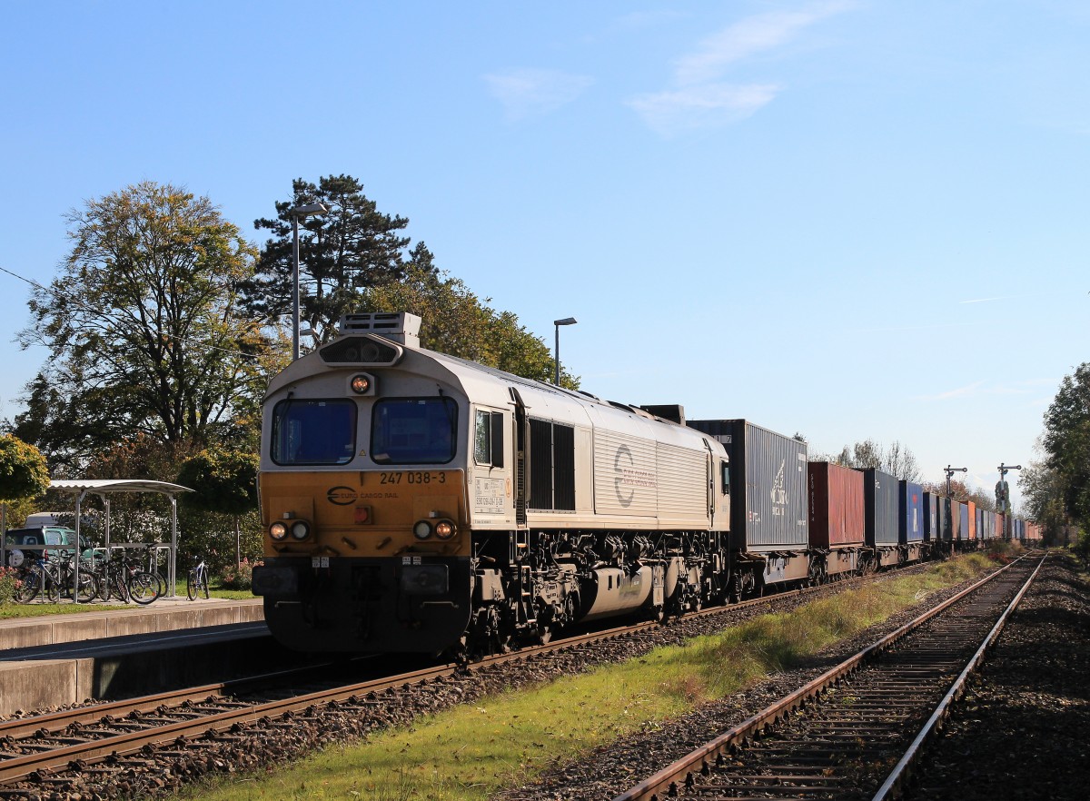 247 038-3 mit einem Containerzug am 25. Oktober 2014 in Laufen.