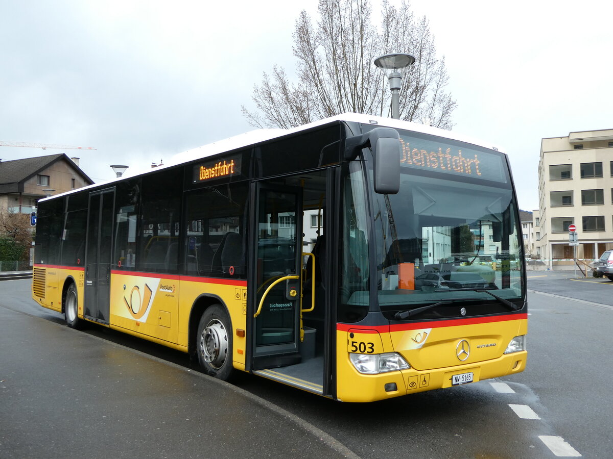 (247'074) - PostAuto Zentralschweiz - Nr. 503/NW 5165/PID 5266 - Mercedes (ex Nr. 53; ex Nr. 32; ex Thepra, Stans Nr. 32) am 10. März 2023 beim Bahnhof Stans