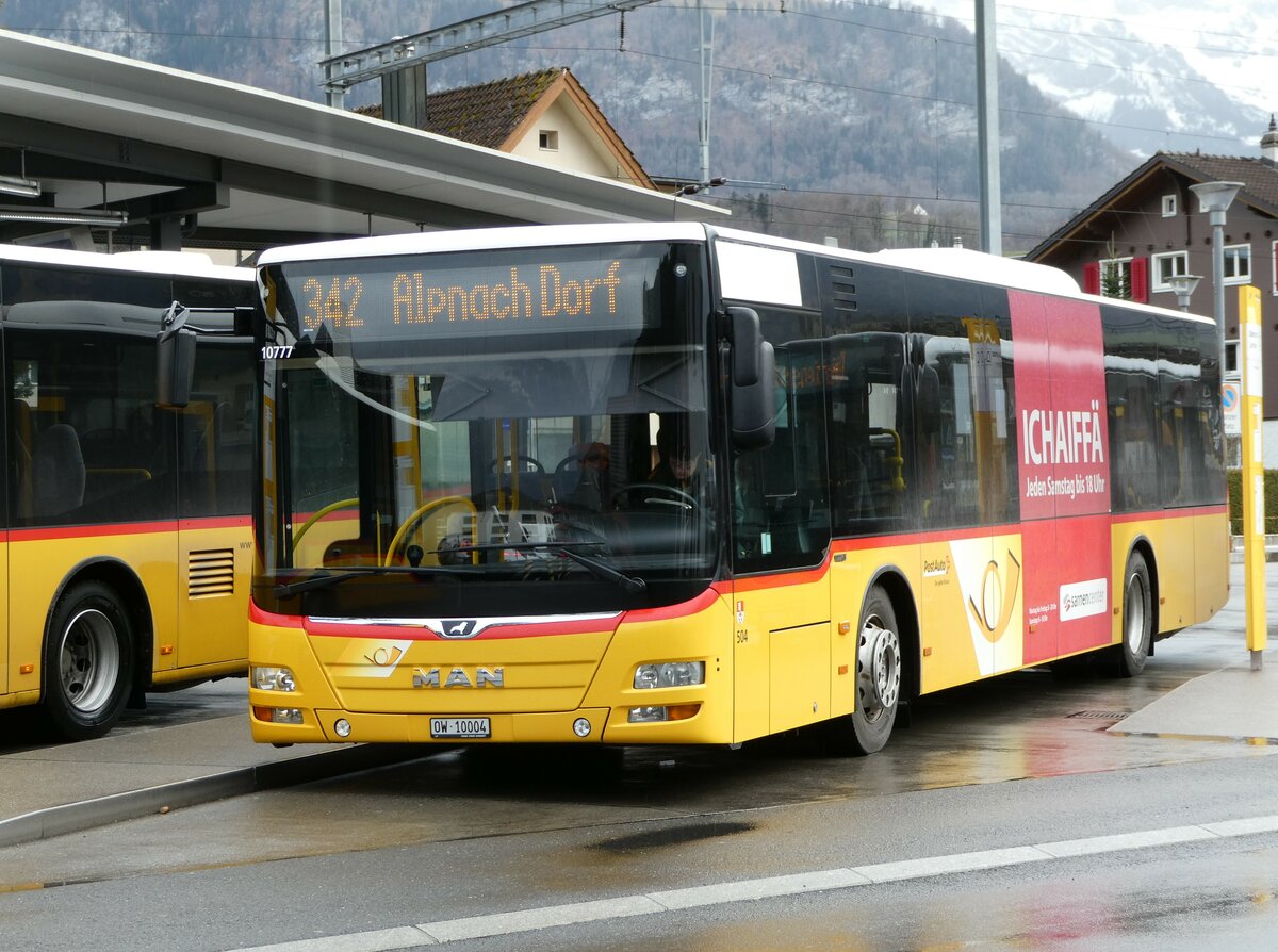 (247'131) - PostAuto Zentralschweiz - Nr. 504/OW 10'004/PID 10'777 - MAN (ex Nr. 10; ex Dillier, Sarnen Nr. 10) am 10. Mrz 2023 beim Bahnhof Sarnen