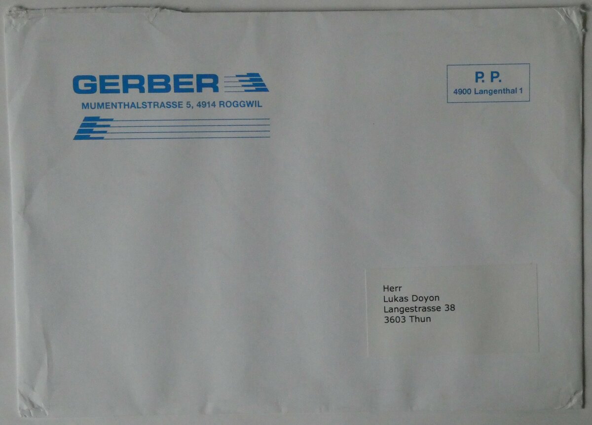 (247'161) - Gerber-Briefumschlag am 12. Mrz 2023 in Thun