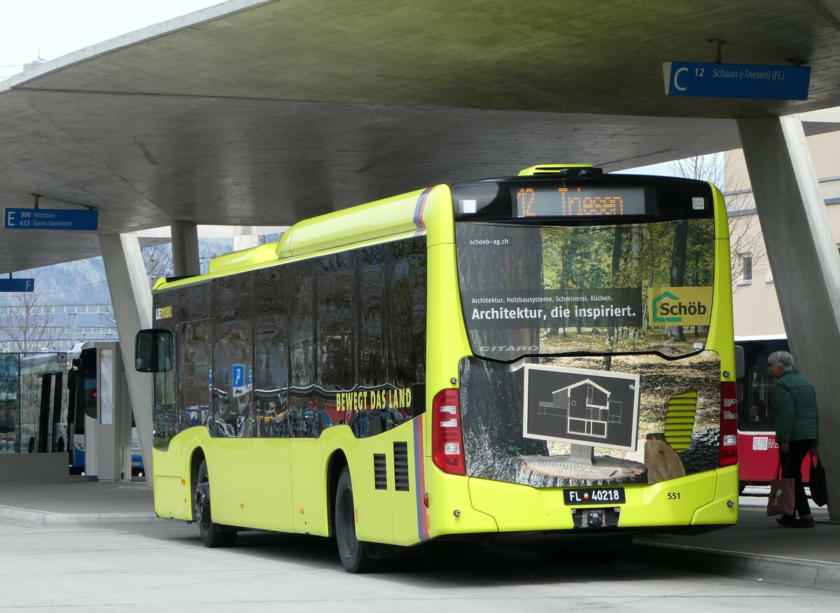 (247'502) - Aus Liechtenstein: BOS PS Anstalt, Vaduz - Nr. 551/FL 40'218 - Mercedes (ex PLA Vaduz Nr. 46/PID 10'587) am 21. Mrz 2023 beim Bahnhof Buchs