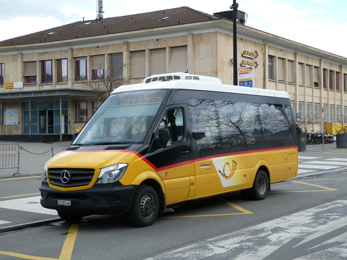 (247'690) - CarPostal Ouest - VD 283'448/PID 11'051 - Mercedes (ex JU 46'244) am 25. Mrz 2023 beim Bahnhof Yverdon