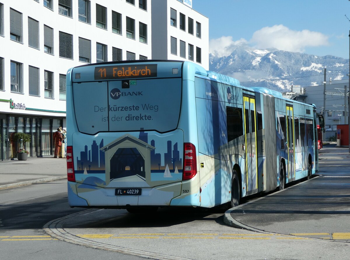 (247'760) - Aus Liechtenstein: BOS PS Anstalt, Vaduz - Nr. 597/FL 40'239 - Mercedes (ex PLA Vaduz Nr. 65/PID 11'180) am 28. Mrz 2023 beim Bahnhof Sargans