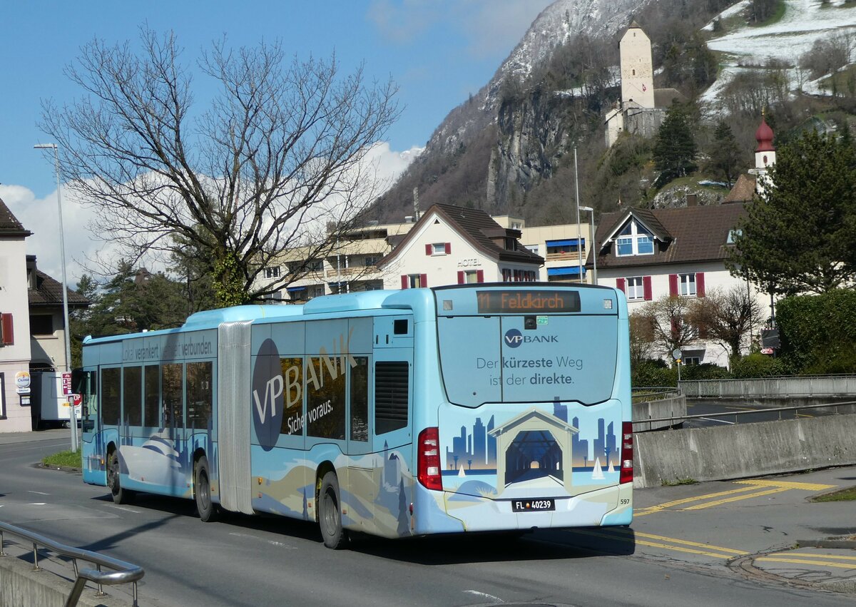 (247'763) - Aus Liechtenstein: BOS PS Anstalt, Vaduz - Nr. 597/FL 40'239 - Mercedes (ex PLA Vaduz Nr. 65/PID 11'180) am 28. Mrz 2023 beim Bahnhof Sargans