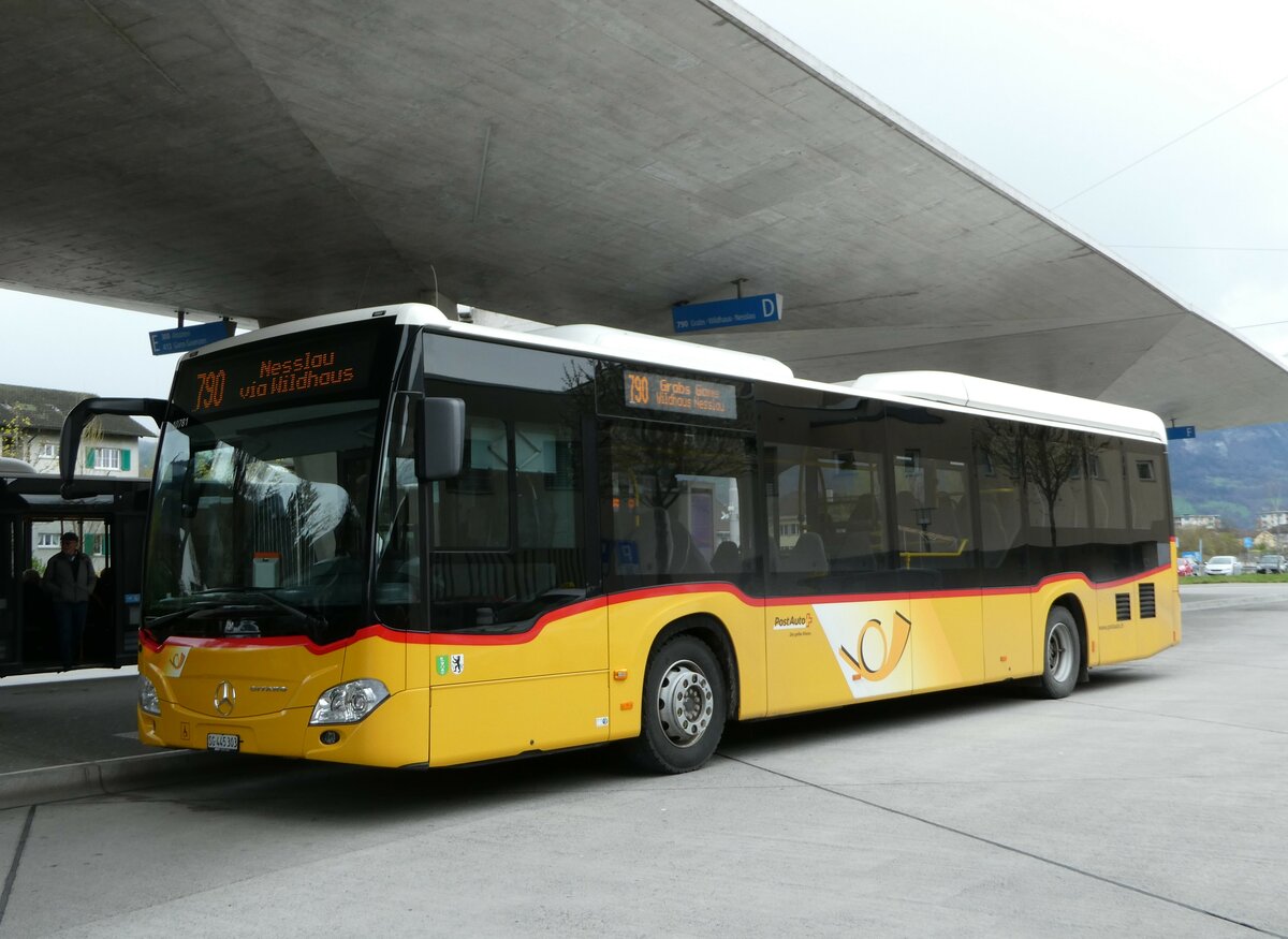 (248'499) - PostAuto Ostschweiz - SG 445'303/PID 10'7681 - Mercedes am 13. April 2023 beim Bahnhof Buchs