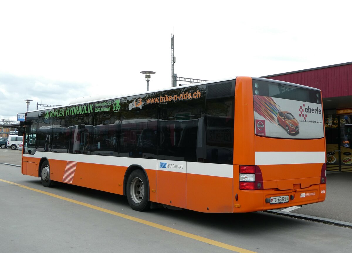 (248'507) - BOTG Amriswil - Nr. 405/TG 62'895 - MAN (ex Nr. 5) am 13. April 2023 beim Bahnhof Amriswil