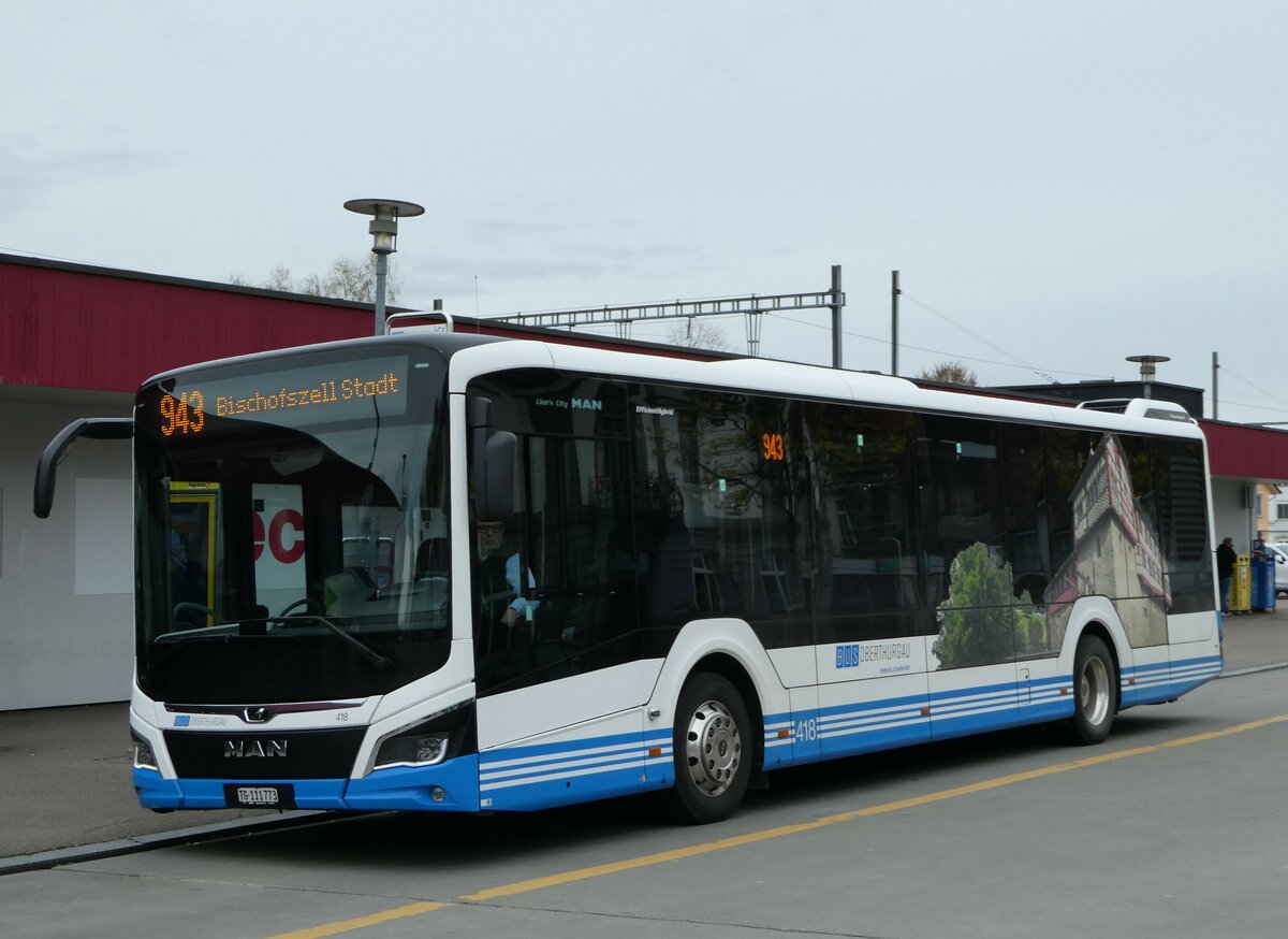 (248'516) - BOTG Amriswil - Nr. 418/TG 111'773 - MAN am 13. April 2023 beim Bahnhof Amriswil