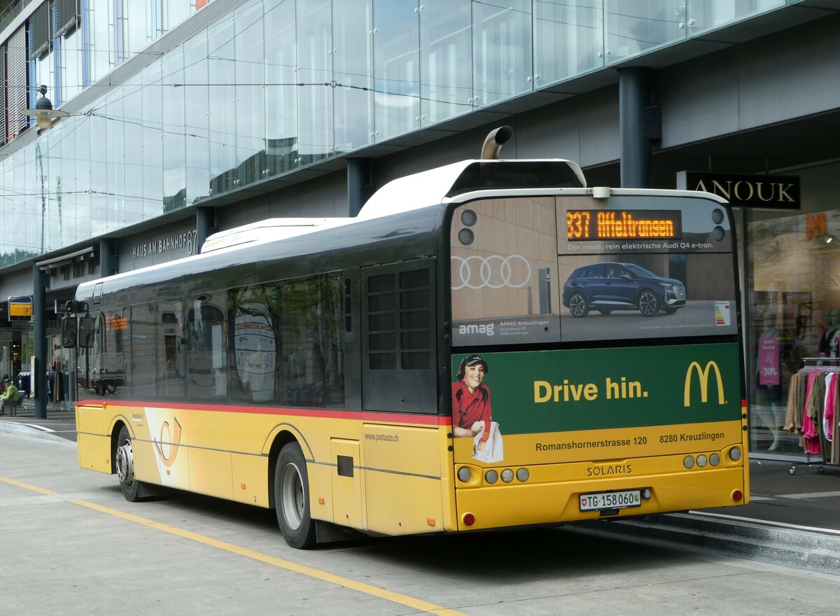 (249'875) - PostAuto Ostschweiz - TG 158'060/PID 10'075 - Solaris am 12. Mai 2023 beim Bahnhof Frauenfeld