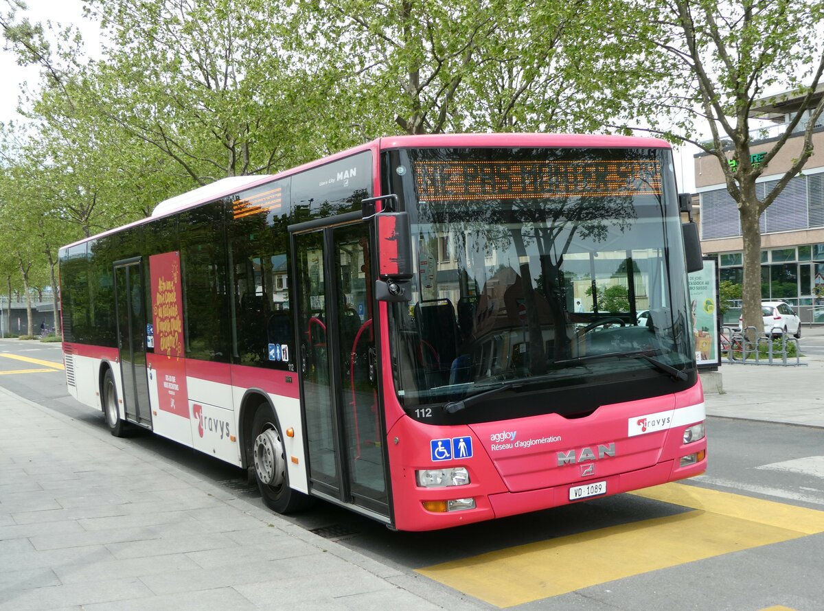 (250'208) - TRAVYS Yverdon - Nr. 112/VD 1089 - MAN am 18. Mai 2023 beim Bahnhof Yverdon