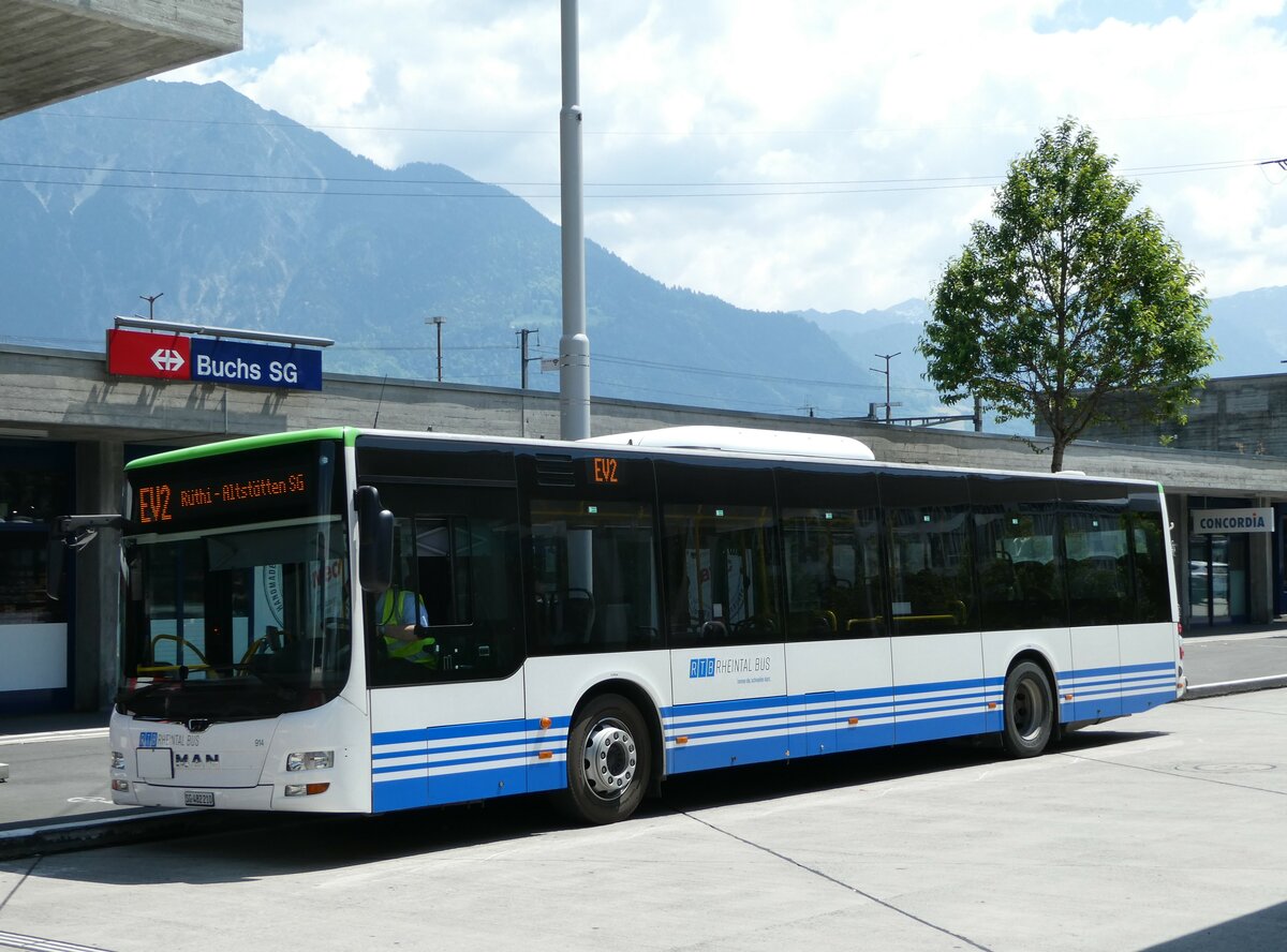 (250'812) - RTB Altsttten - Nr. 914/SG 482'210 - MAN (ex PostBus/A BD 15'358) am 30. Mai 2023 beim Bahnhof Buchs