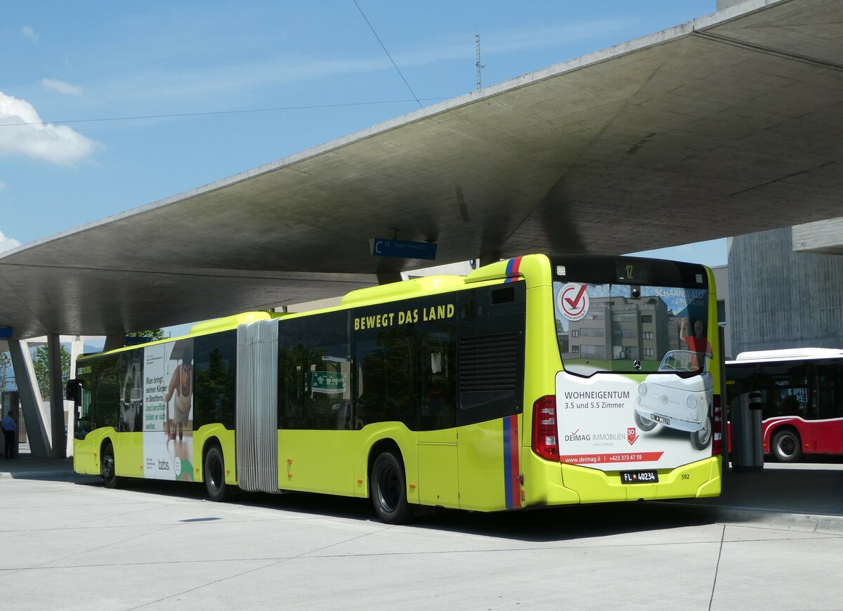 (250'818) - Aus Liechtenstein: BOS PS Anstalt, Vaduz - Nr. 592/FL 40'234 - Mercedes (ex PLA Vaduz Nr. 61/PID 10'404) am 30. Mai 2023 beim Bahnhof Buchs