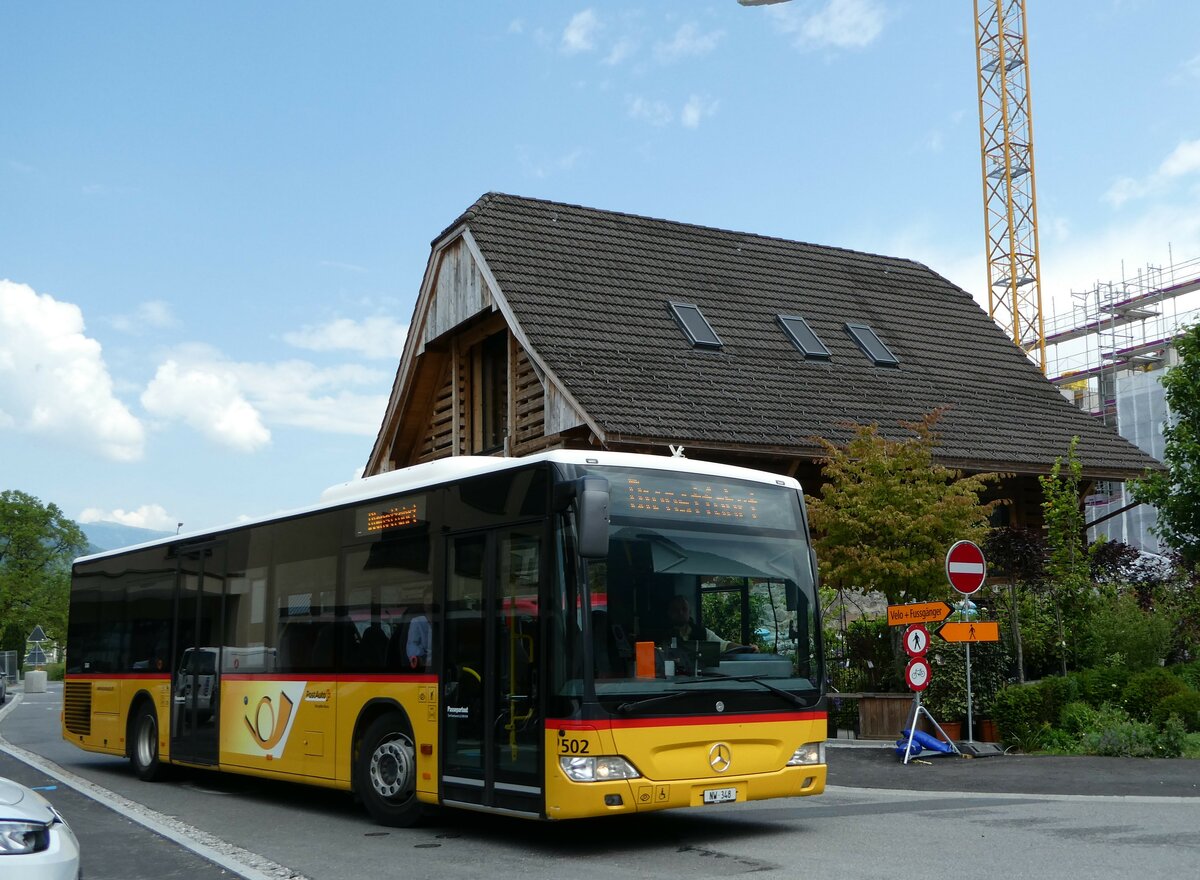 (250'886) - PostAuto Zentralschweiz - Nr. 502/NW 348/PID 5265 - Mercedes (ex Nr. 52; ex Nr. 31; ex Thepra, Stans Nr. 31) am 1. Juni 2023 beim Bahnhof Stans