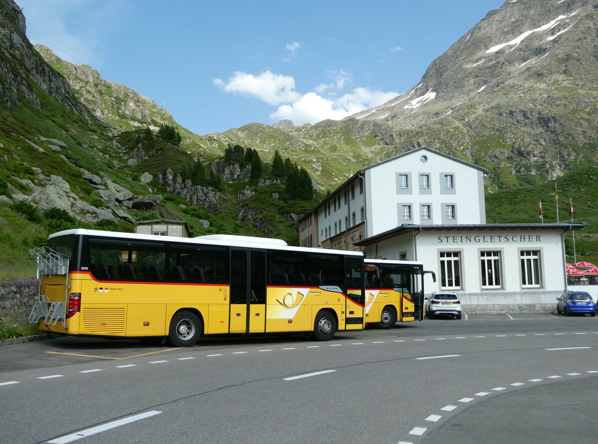 (252'583) - PostAuto Bern - BE 401'465/PID 4715 - Setra (ex AVG Meiringen Nr. 65) am 9. Juli 2023 in Susten, Steingletscher