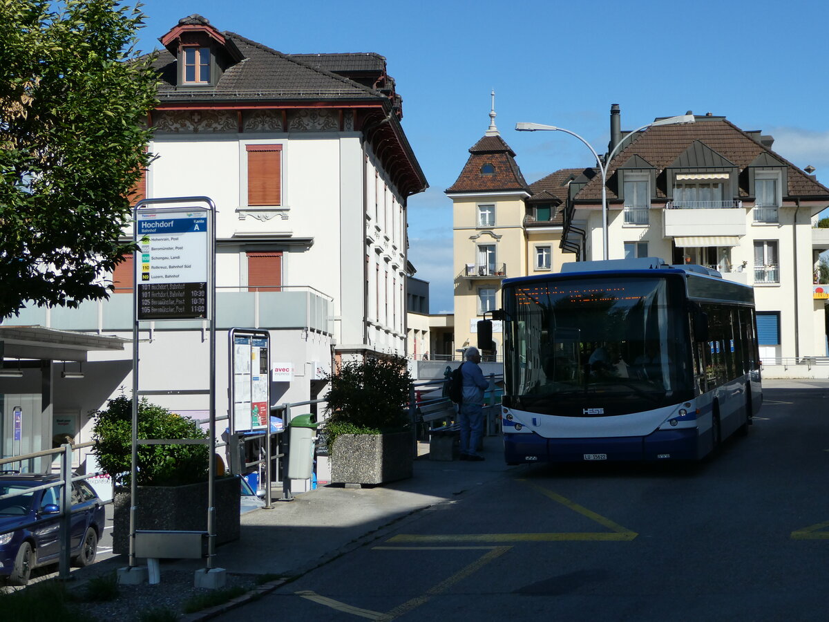 (253'308) - BSF Hochdorf - Nr. 314/LU 15'622 - Scania/Hess am 3. August 2023 beim Bahnhof Hochdorf