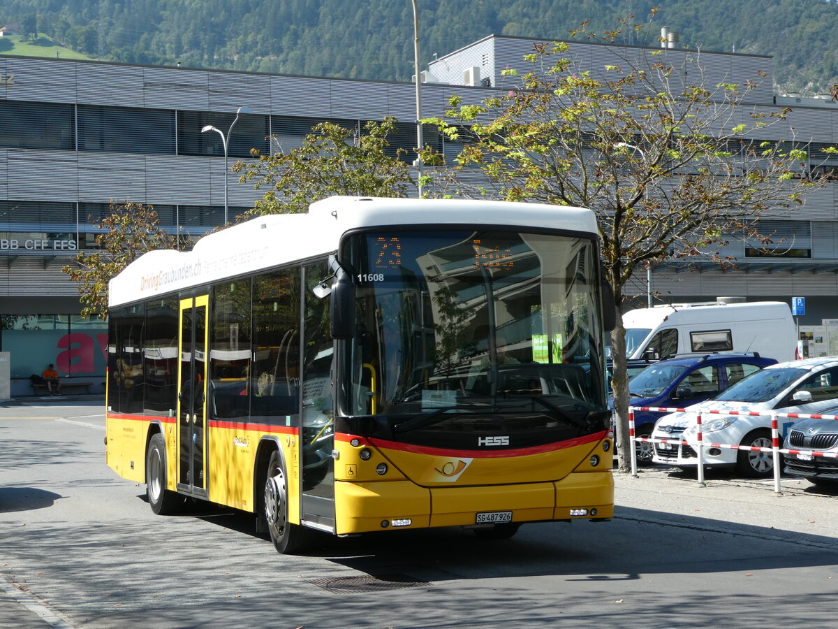 (254'931) - Gessinger, Bad Ragaz - SG 487'926/PID 11'608 - Scania/Hess (ex GR 102'390) am 8. September 2023 in Landquart, Bahnhofstrasse