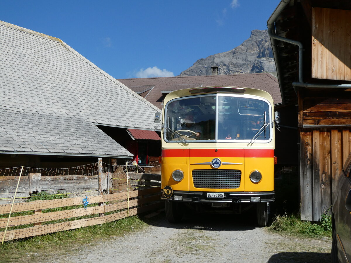 (255'088) - Schmid, Thrishaus - Nr. 9/BE 26'105 - Saurer/R&J (ex Geiger, Adelboden Nr. 9) am 10. September 2023 auf der Bundalp