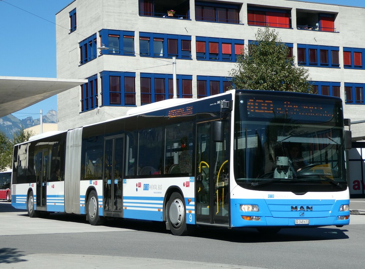 (255'612) - RTB Altsttten - Nr. 9/SG 348'633 - MAN am 26. September 2023 beim Bahnhof Buchs