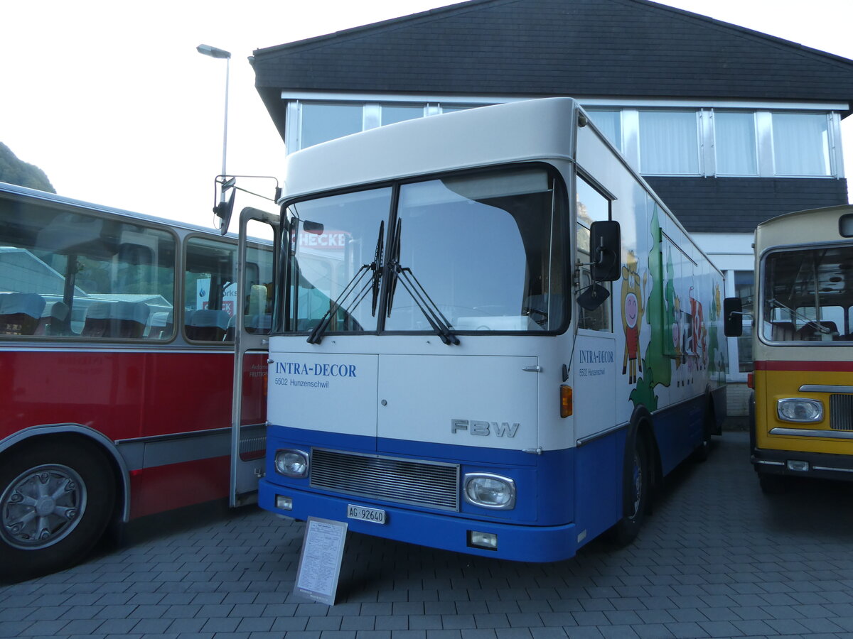 (255'893) - Intra-Decor, Hunzenschwil - AG 92'640 - FBW/FHS (ex Aargauische Zentral-Molkerei, Suhr; ex Coop, Pratteln) am 7. Oktober 2023 in Nfels, FBW-Museum