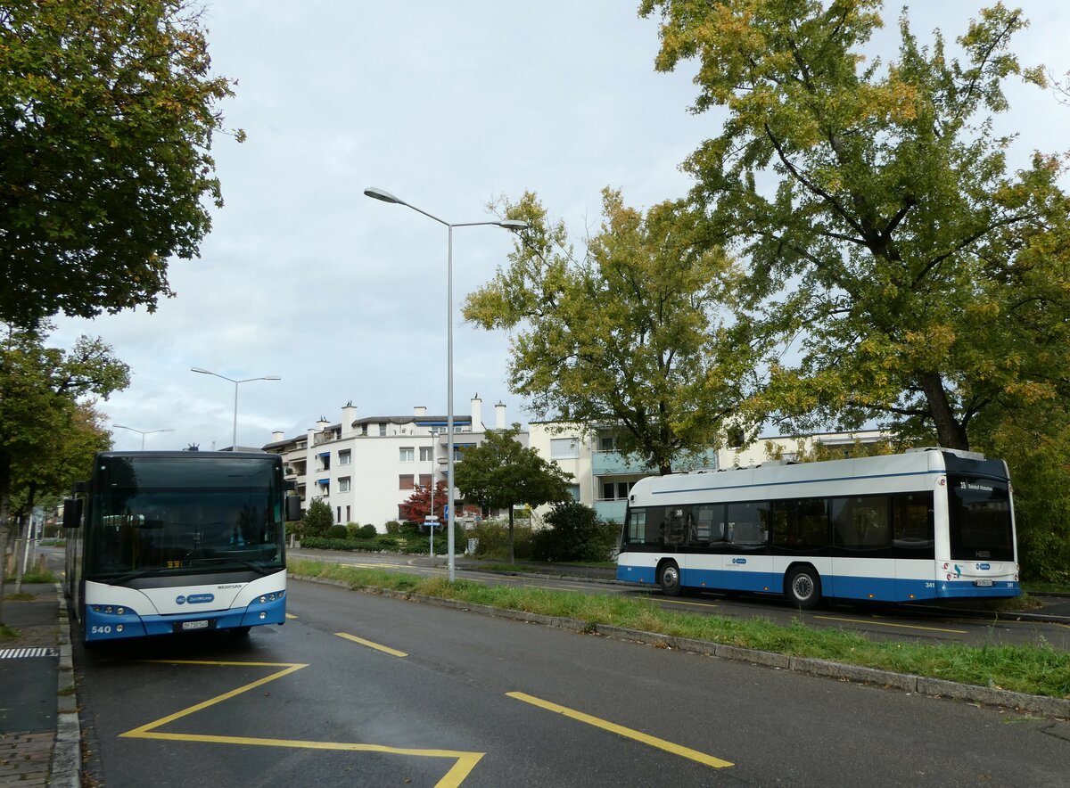 (256'274) - VBZ Zrich - Nr. 540/ZH 730'540 - Neoplan + Nr. 341/ZH 956'341 - Hess am 21. Oktober 2023 in Zrich, Dunkelhlzli