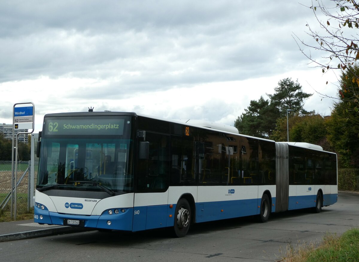 (256'337) - VBZ Zrich - Nr. 540/ZH 730'540 - Neoplan am 21. Oktober 2023 in Zrich, Waidhof