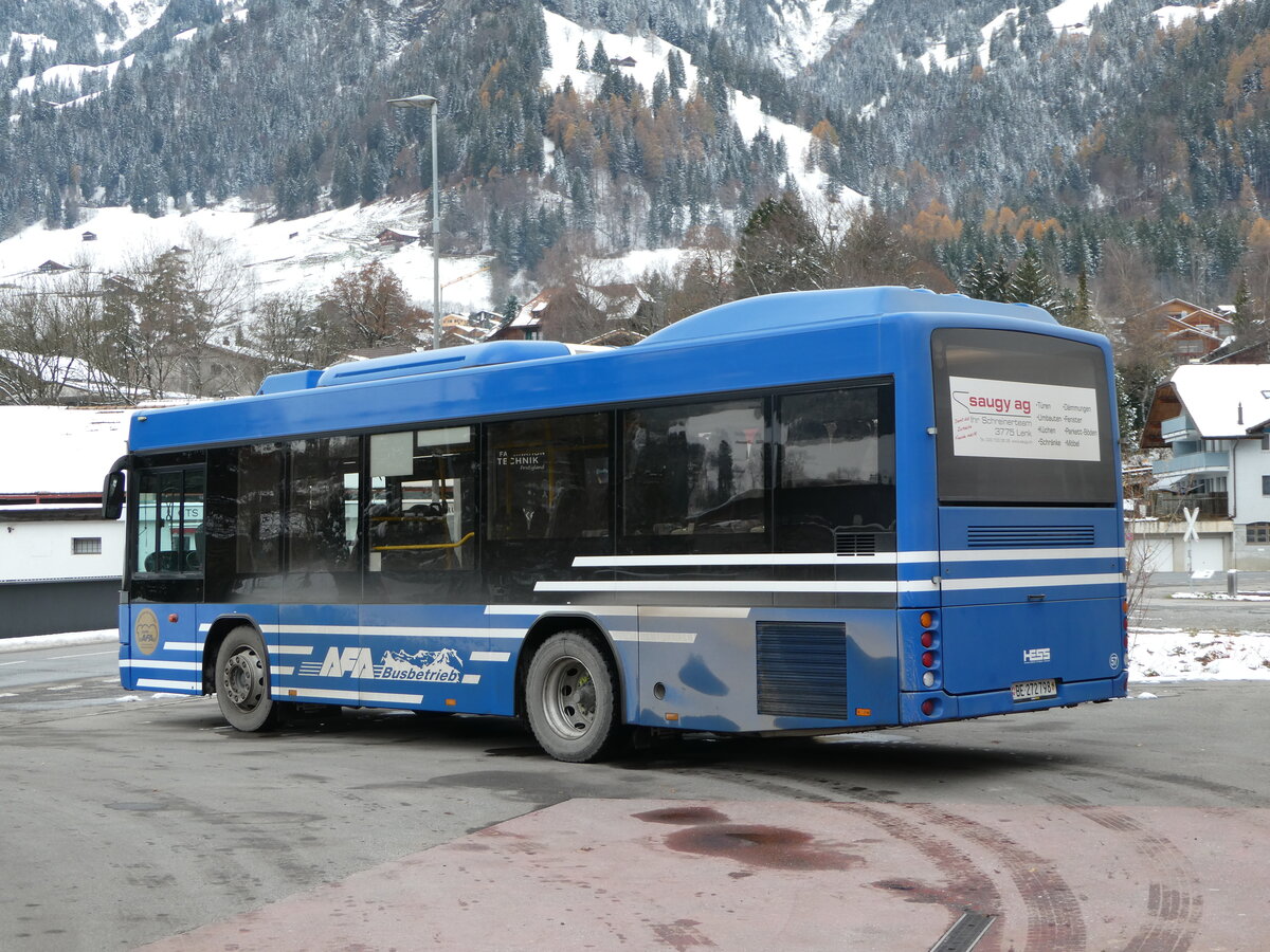 (257'269) - AFA Adelboden - Nr. 57/BE 272'798 - Scania/Hess am 27. November 2023 beim Bahnhof Frutigen