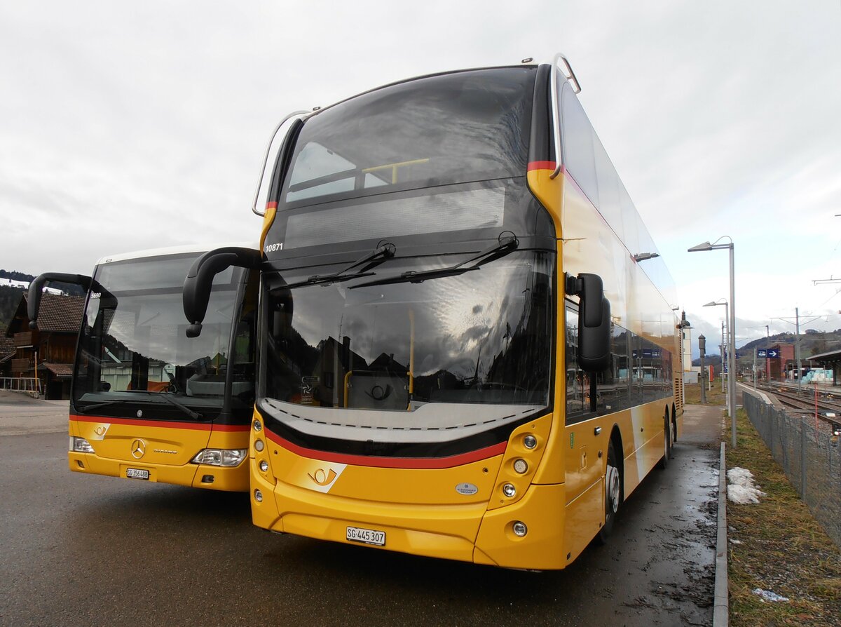 (257'849) - PostAuto Ostschweiz - SG 445'307/PID 10'871 - Alexander Dennis (ex AR 45'269) am 23. Dezember 2023 in Nesslau, Garage