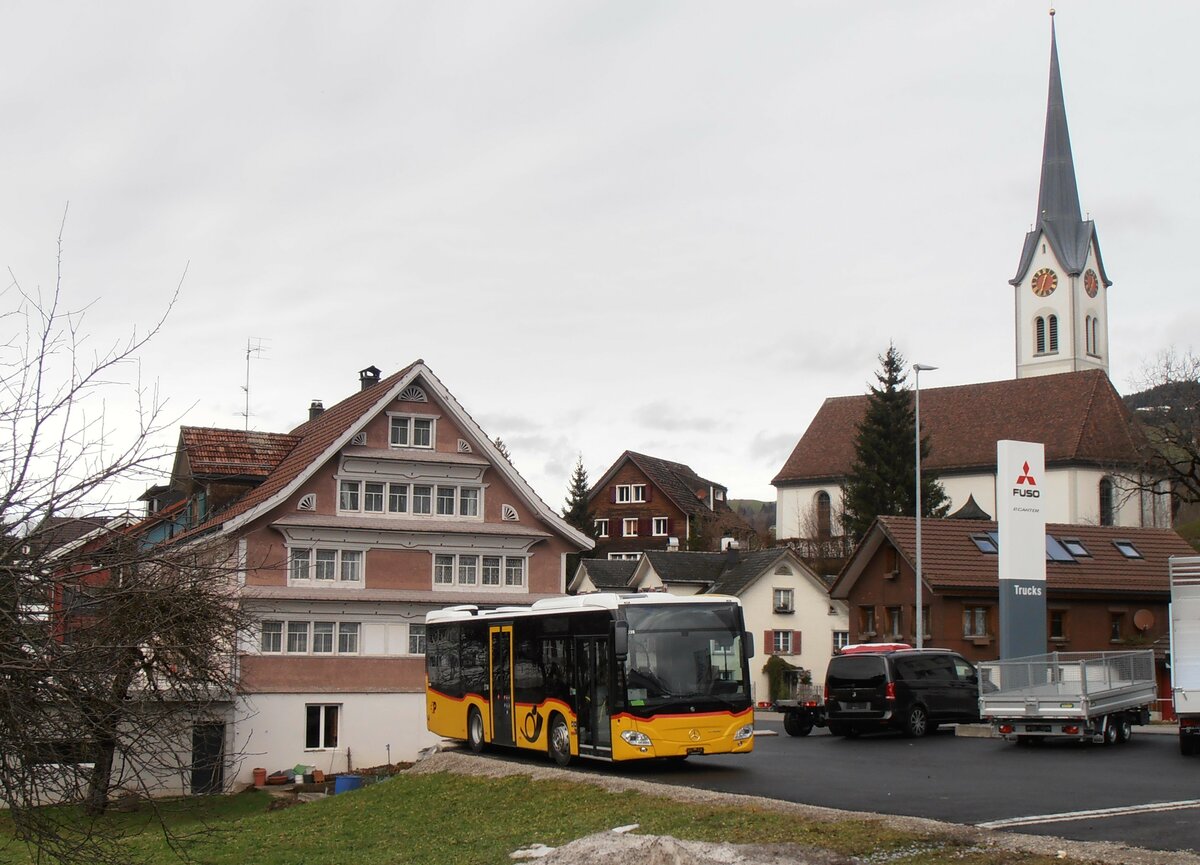 (257'853) - PostAuto Ostschweiz - PID 12'038 - Mercedes am 23. Dezember 2023 in Nesslau, Altherr