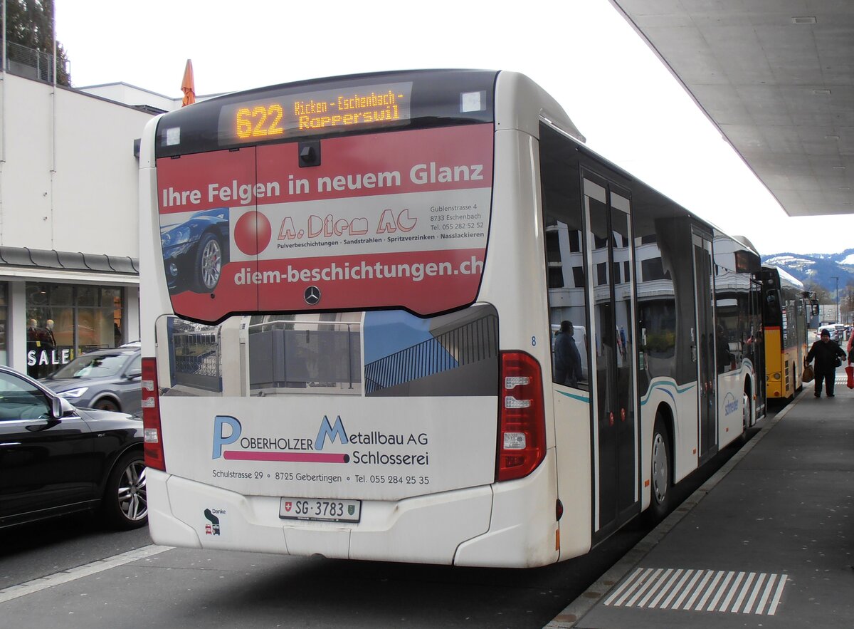 (257'868) - Schneider, Ermenswil - Nr. 8/SG 3783 - Mercedes am 23. Dezember 2023 beim Bahnhof Wattwil 