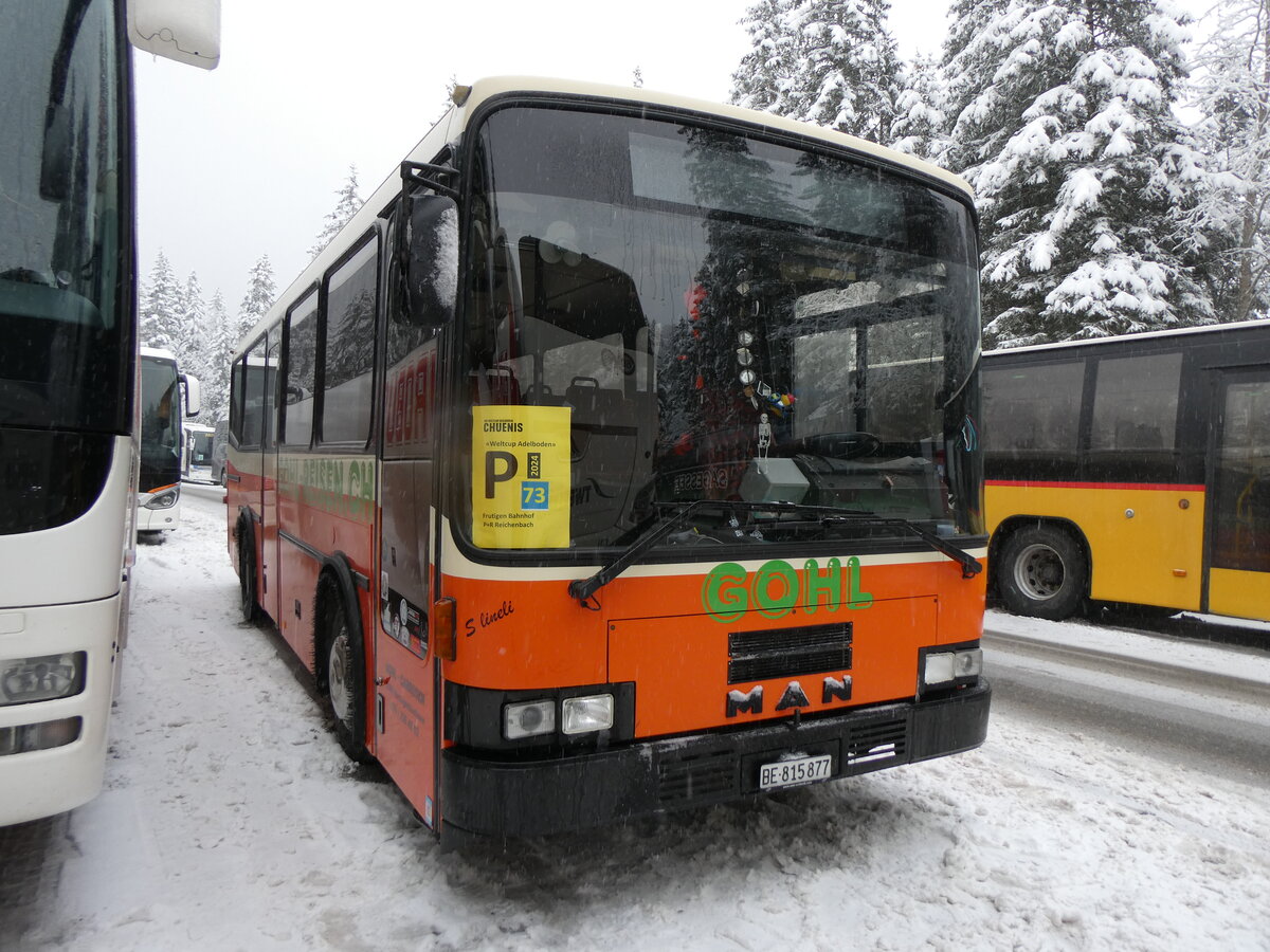 (258'290) - Gohl, Herzogenbuchsee - BE 815'877 - MAN/Lauber (ex AMSA Chiasso Nr. 19; ex Tresch, Amsteg PID 2290) am 6. Januar 2024 in Adelboden, Unter dem Birg