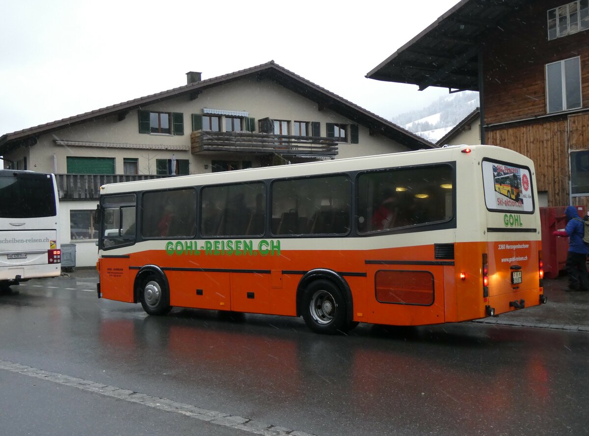 (258'458) - Gohl, Herzogenbuchsee - BE 815'877 - MAN/Lauber (ex AMSA Chiasso Nr. 19; ex Tresch, Amsteg PID 2290) am 6. Januar 2024 beim Bahnhof Frutigen