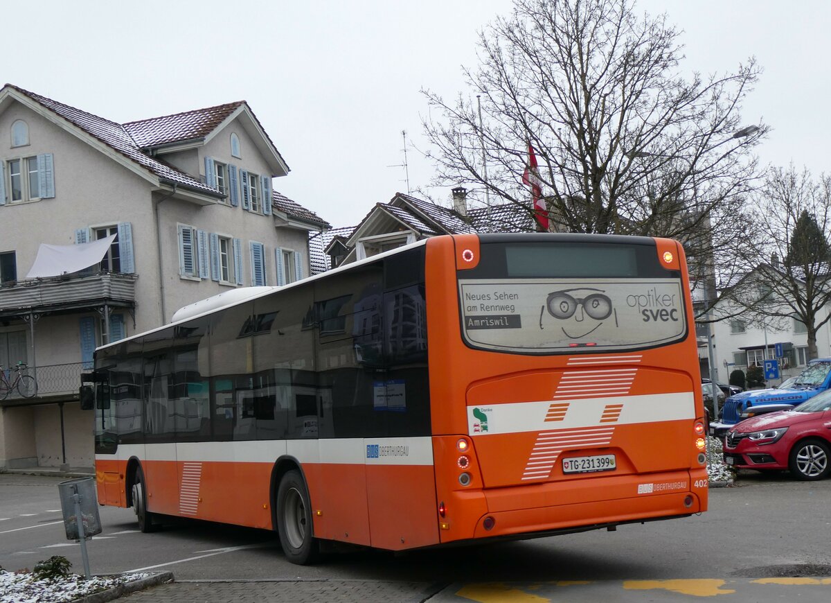 (258'509) - BOTG Amriswil - Nr. 402/TG 231'399 - Neoplan (ex Nr. 6) am 9. Januar 2024 beim Bahnhof Amriswil