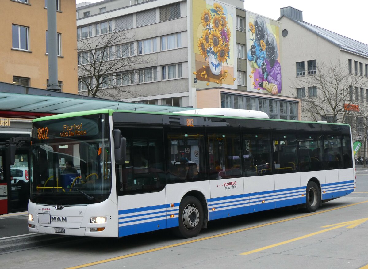 (258'556) - StadtBUS, Frauenfeld - Nr. 918/SG 482'214 - MAN (ex RTB Altsttten Nr. 918; ex PostBus/A BD 15'338) am 9. Januar 2024 beim Bahnhof Frauenfeld