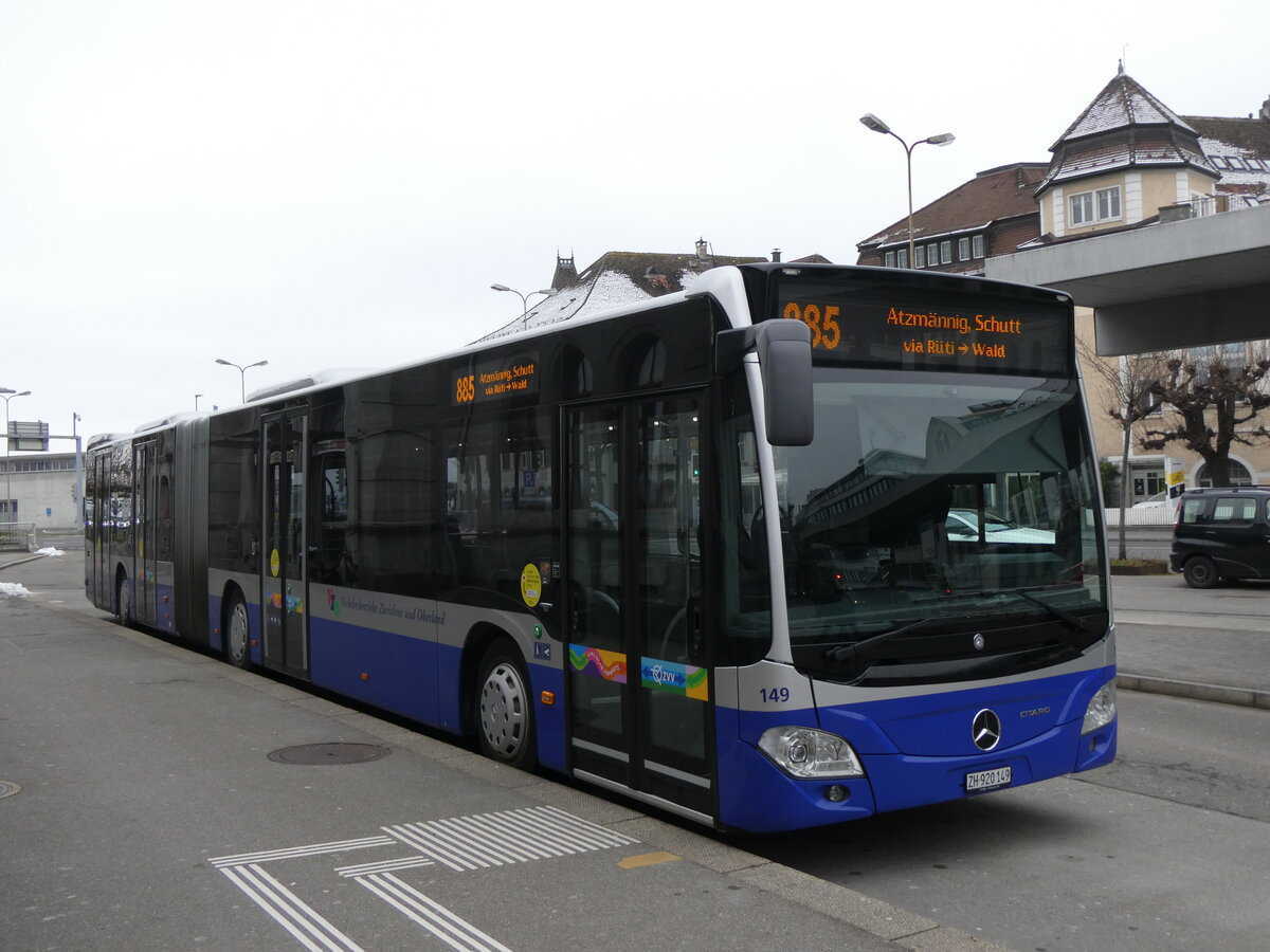 (258'674) - VZO Grningen - Nr. 149/ZH 920'149 - Mercedes am 13. Januar 2024 beim Bahnhof Rapperswil