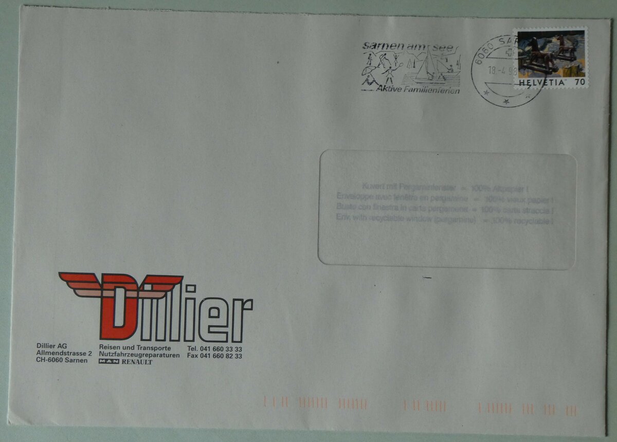 (258'863) - Dillier-Briefumschlag vom 18. April 1998 am 23. Januar 2024 in Thun