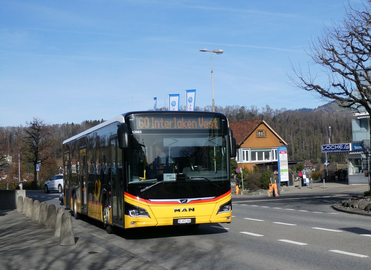 (258'983) - PostAuto Bern - BE 653'386/PID 12'065 - MAN am 29. Januar 2024 beim Bahnhof Spiez