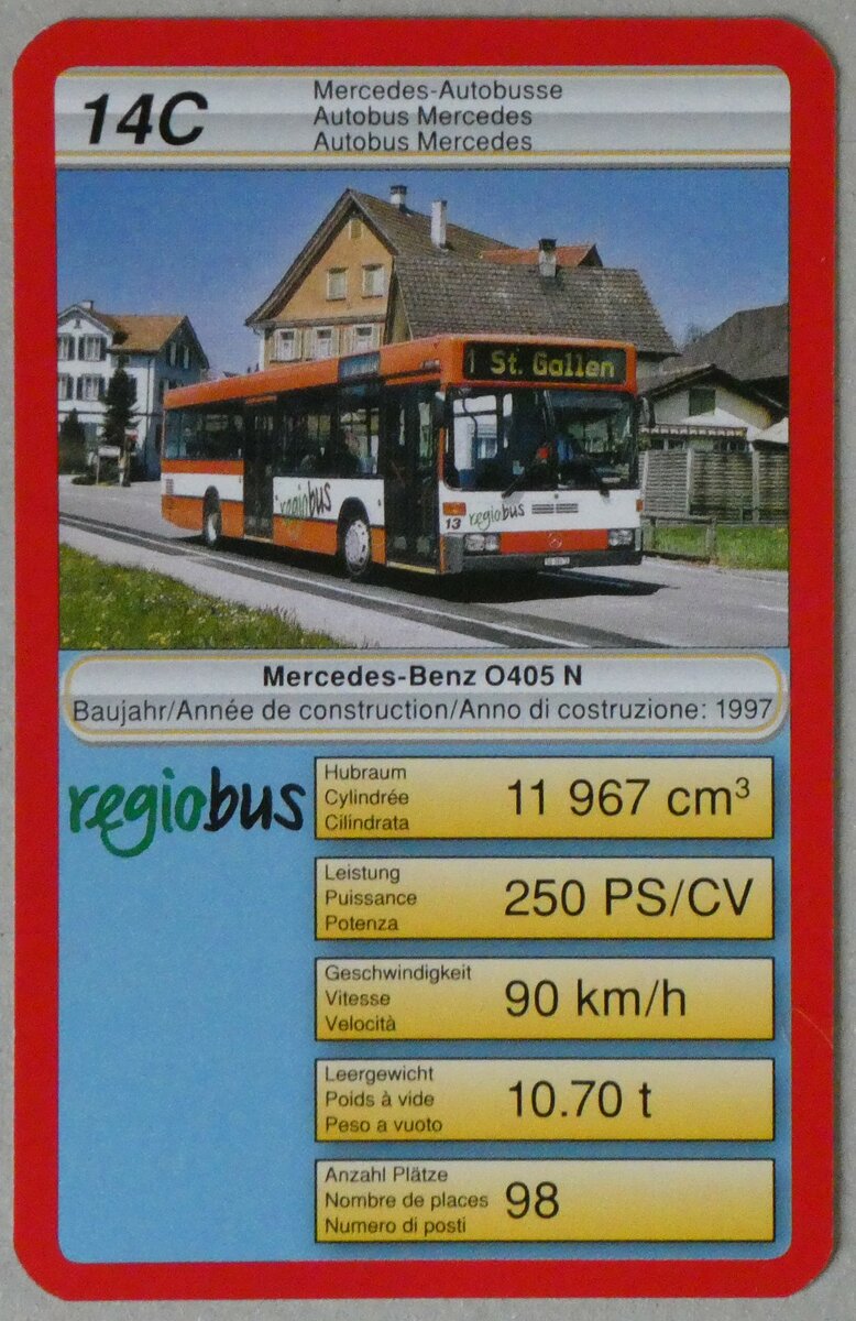 (259'138) - Quartett-Spielkarte mit Regiobus Mercedes-Benz O 405N Nr. 13 am 4. Februar 2024 in Thun