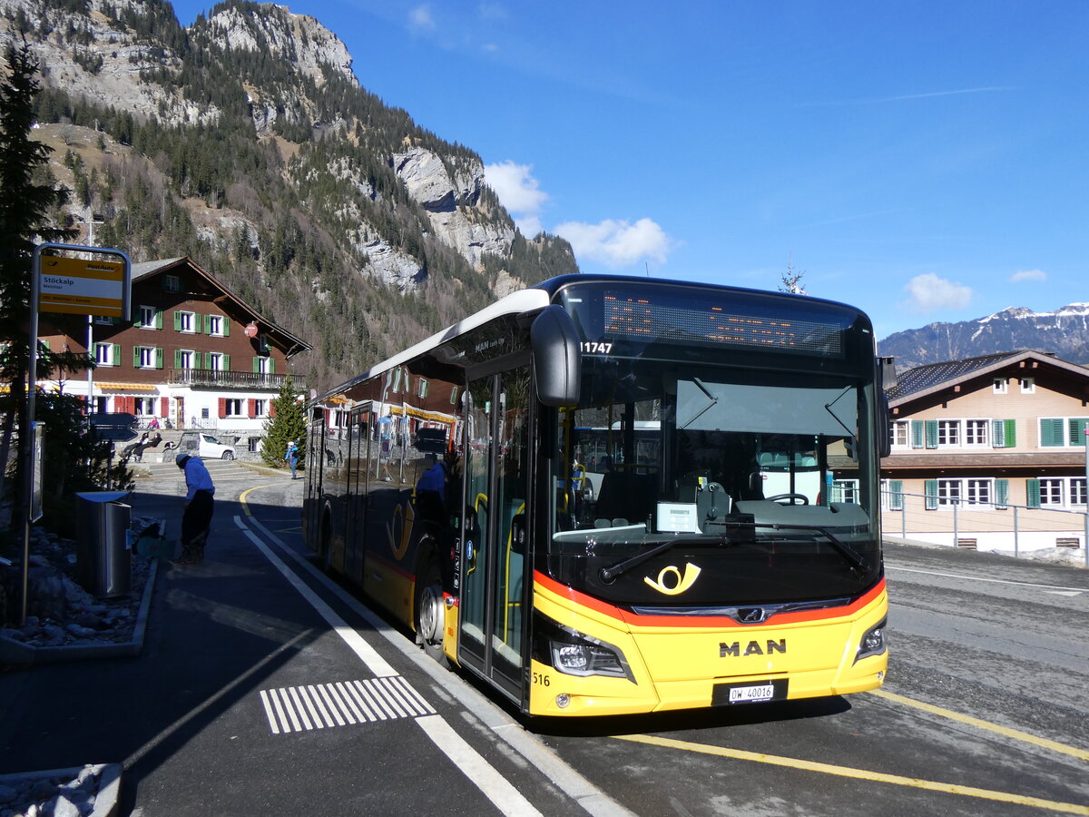 (259'289) - PostAuto Zentralschweiz - Nr. 516/OW 40'016/PID 11'747 - MAN (ex Nr. 16) am 13. Februar 2024 auf der Stckalp