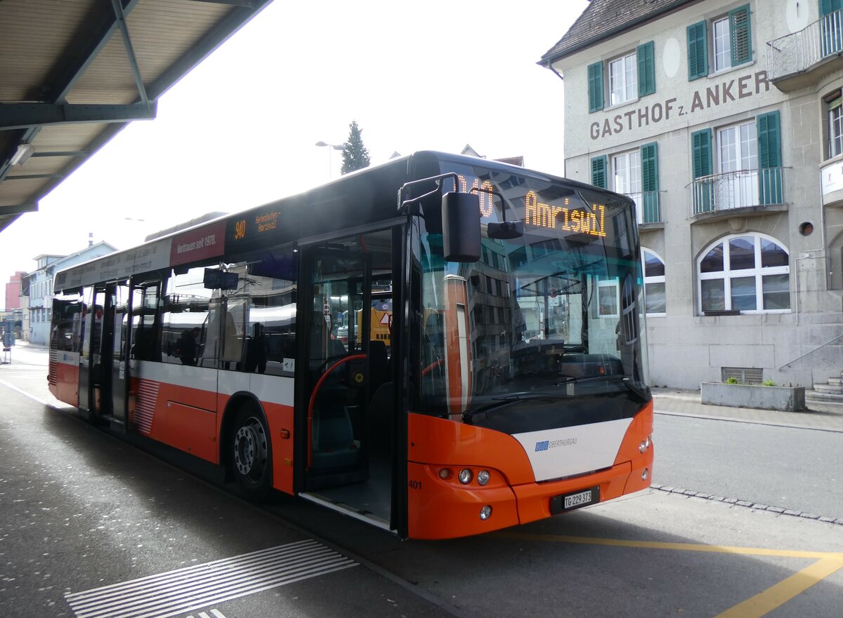 (259'329) - BOTG Amriswil - Nr. 401/TG 229'373 - Neoplan (ex Nr. 8) am 15. Februar 2024 beim Bahnhof Romanshorn