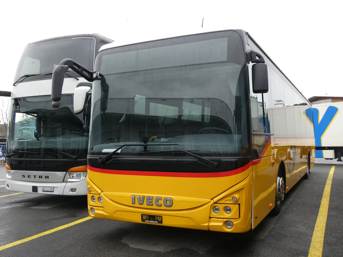 (259'414) - CarPostal Ouest - PID 10'973 - Iveco am 17. Februar 2024 in Kerzers, Interbus